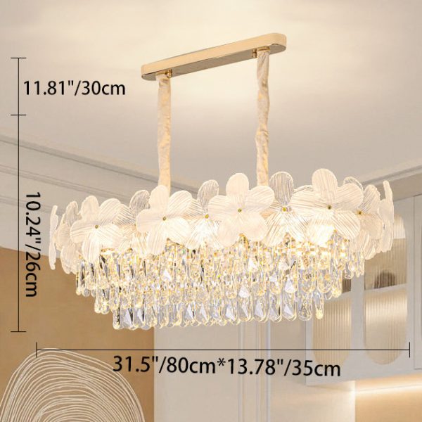 Traditional French Iron Crystal And Glass Frosted Floral Oval 10/12-Light Chandelier Island Light Ideal For Dining Room - Image 5