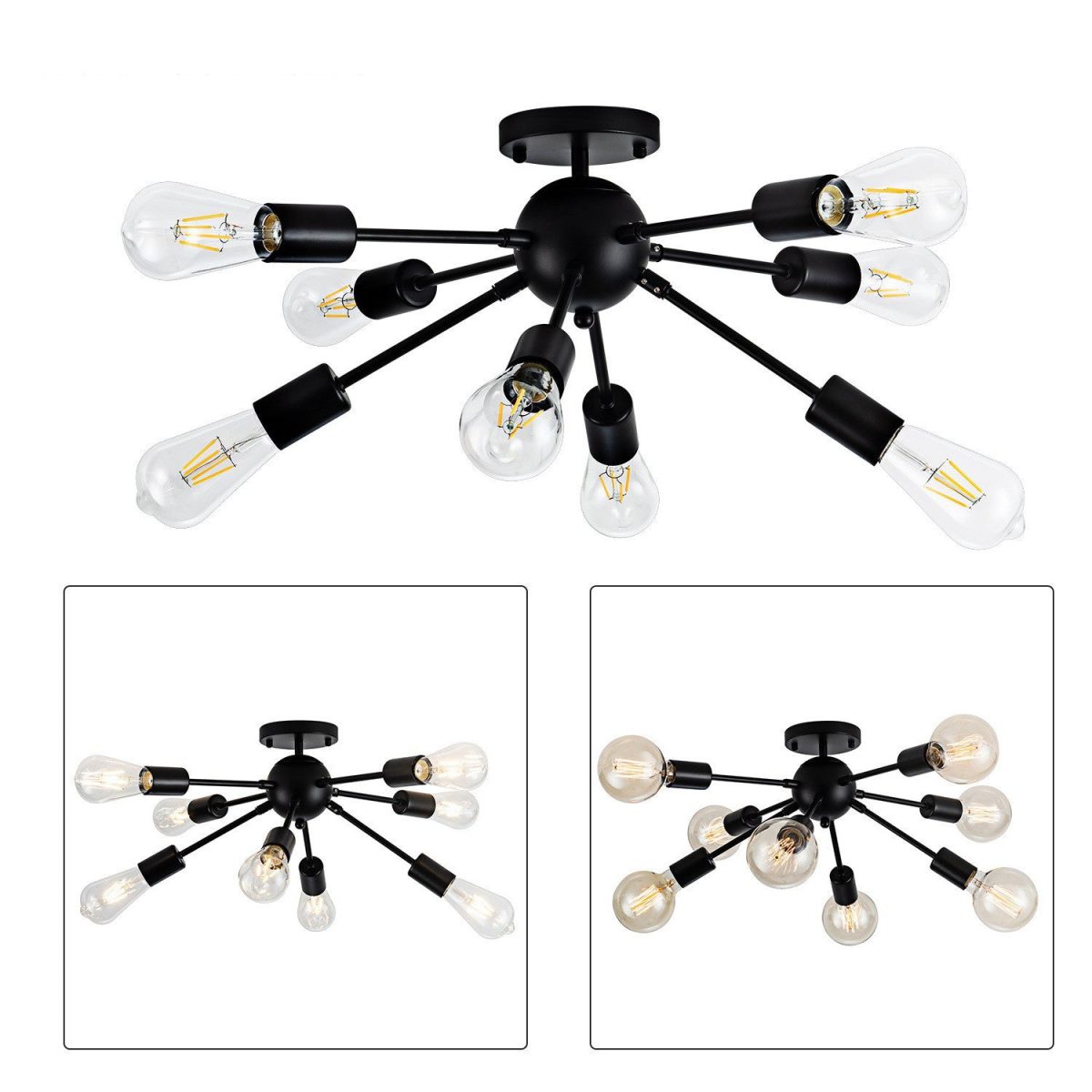 Contemporary Industrial Iron Branch Satellite 8-Light Semi-Flush Mount Ceiling Light For Living Room - Image 7