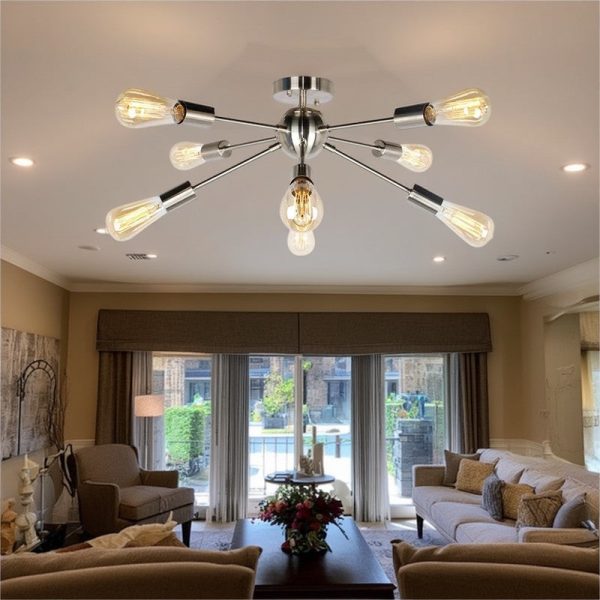Contemporary Industrial Iron Branch Satellite 8-Light Semi-Flush Mount Ceiling Light For Living Room - Image 4