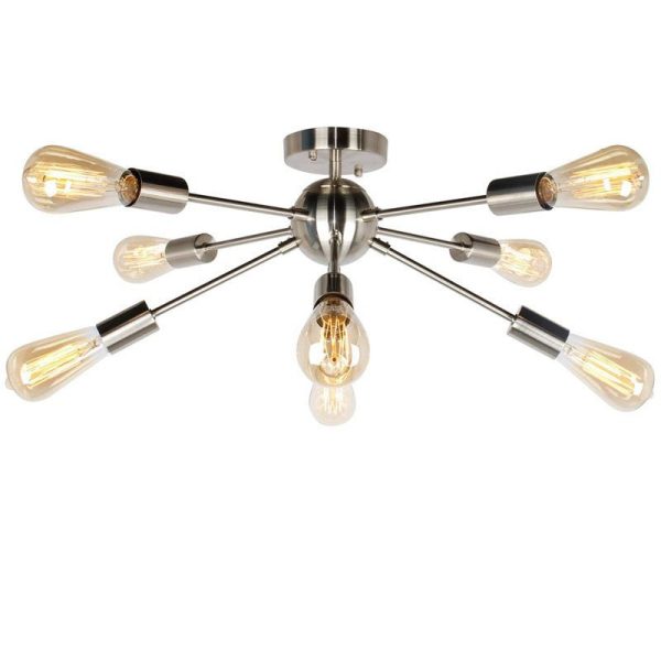 Contemporary Industrial Iron Branch Satellite 8-Light Semi-Flush Mount Ceiling Light For Living Room - Image 10