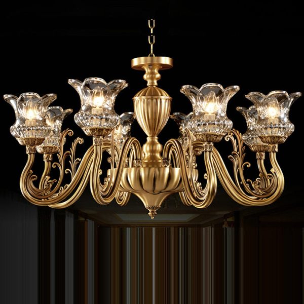 Traditional European Brass Glass Floral 3/8/10-Light Chandelier For Living Room And Bedroom - Image 3