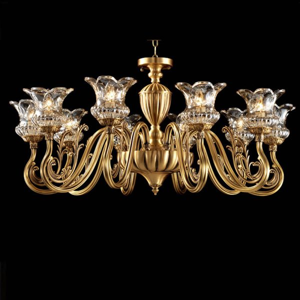 Traditional European Brass Glass Floral 3/8/10-Light Chandelier For Living Room And Bedroom - Image 4