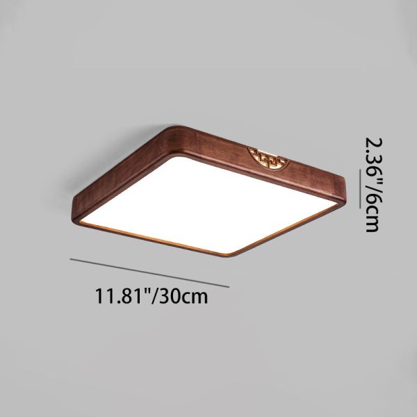 Traditional Chinese Rubberwood Metal Acrylic Square & Rectangular Hollow Pattern LED Flush Mount Ceiling Light For Living Room & Bedroom - Image 8