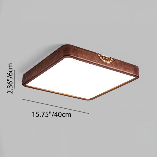 Traditional Chinese Rubberwood Metal Acrylic Square & Rectangular Hollow Pattern LED Flush Mount Ceiling Light For Living Room & Bedroom - Image 9