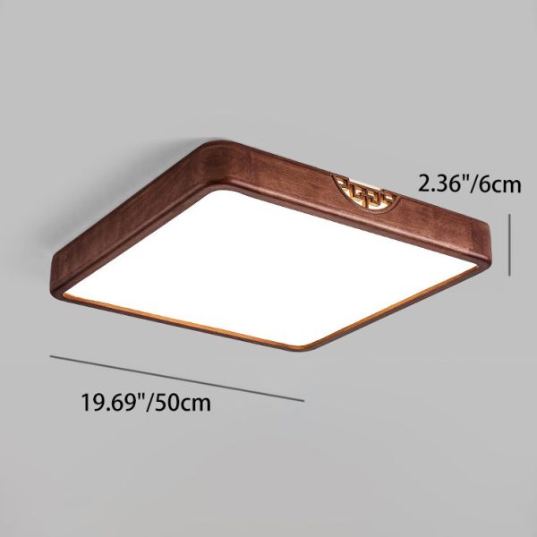 Traditional Chinese Rubberwood Metal Acrylic Square & Rectangular Hollow Pattern LED Flush Mount Ceiling Light For Living Room & Bedroom - Image 10