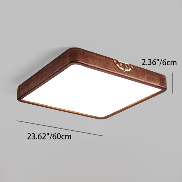 Traditional Chinese Rubberwood Metal Acrylic Square & Rectangular Hollow Pattern LED Flush Mount Ceiling Light For Living Room & Bedroom - Image 11