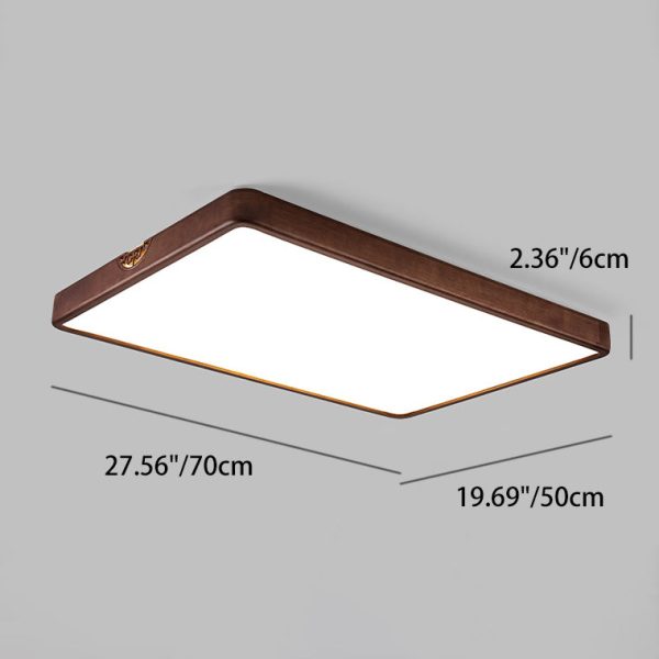 Traditional Chinese Rubberwood Metal Acrylic Square & Rectangular Hollow Pattern LED Flush Mount Ceiling Light For Living Room & Bedroom - Image 13