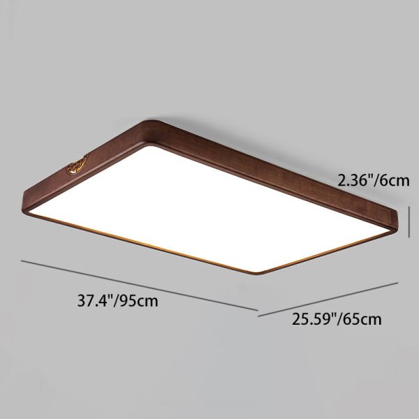 Traditional Chinese Rubberwood Metal Acrylic Square & Rectangular Hollow Pattern LED Flush Mount Ceiling Light For Living Room & Bedroom - Image 14