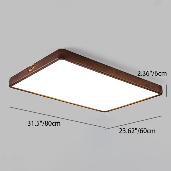 Traditional Chinese Rubberwood Metal Acrylic Square & Rectangular Hollow Pattern LED Flush Mount Ceiling Light For Living Room & Bedroom - Image 12
