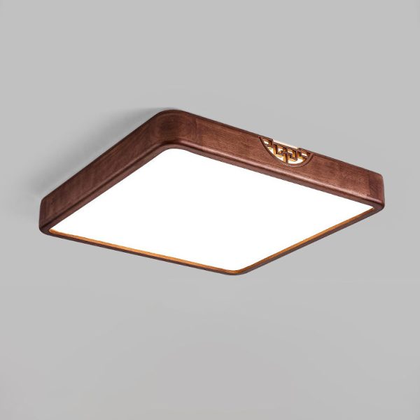 Traditional Chinese Rubberwood Metal Acrylic Square & Rectangular Hollow Pattern LED Flush Mount Ceiling Light For Living Room & Bedroom - Image 18