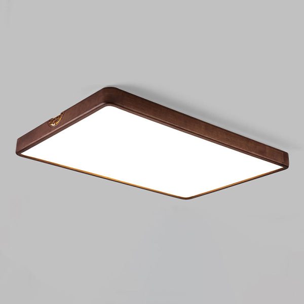 Traditional Chinese Rubberwood Metal Acrylic Square & Rectangular Hollow Pattern LED Flush Mount Ceiling Light For Living Room & Bedroom - Image 20