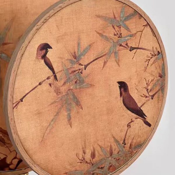 Traditional Chinese Fabric Copper And Wood Round Fan Bamboo Leaf 1-Light Table Lamp For Bedroom - Image 9