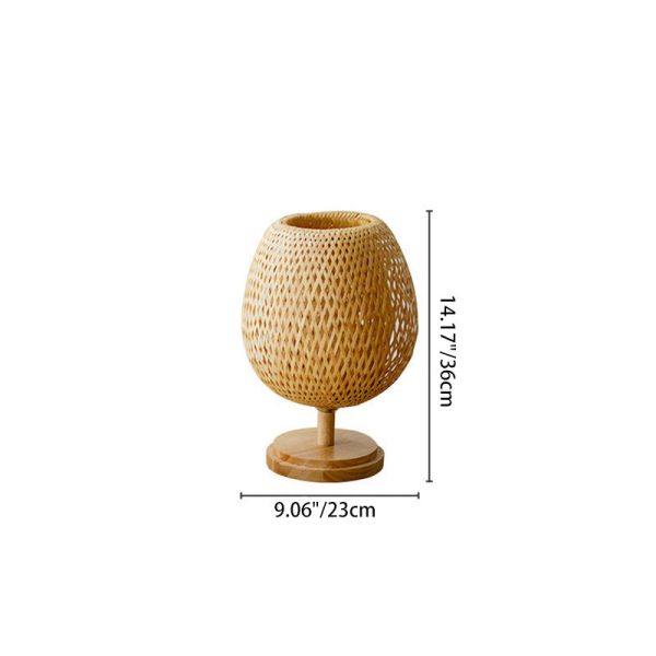 Traditional Japanese Weaving Bamboo Wood & Metal Oval 1-Light Table Lamp For Bedroom & Dining Room - Image 8