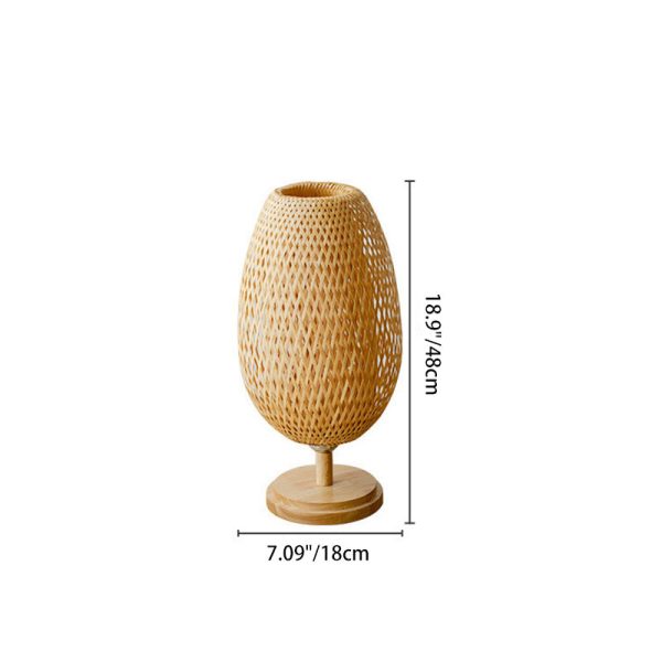 Traditional Japanese Weaving Bamboo Wood & Metal Oval 1-Light Table Lamp For Bedroom & Dining Room - Image 9