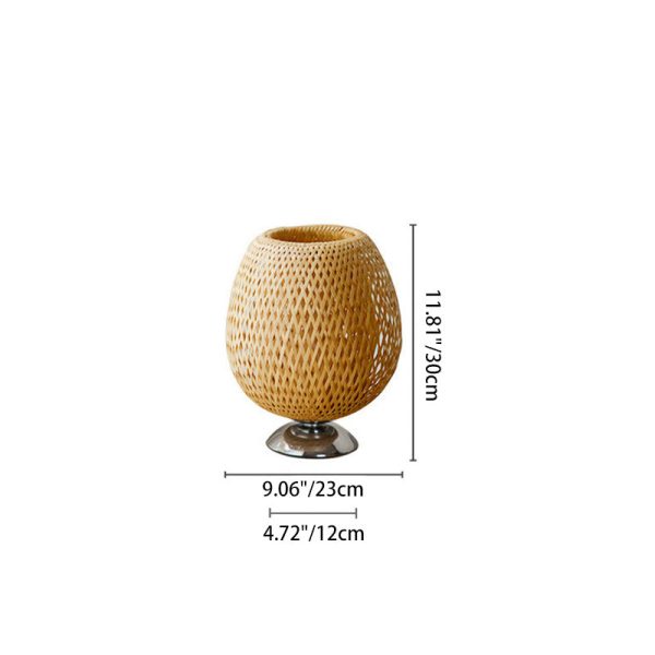 Traditional Japanese Weaving Bamboo Wood & Metal Oval 1-Light Table Lamp For Bedroom & Dining Room - Image 10