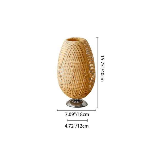 Traditional Japanese Weaving Bamboo Wood & Metal Oval 1-Light Table Lamp For Bedroom & Dining Room - Image 11
