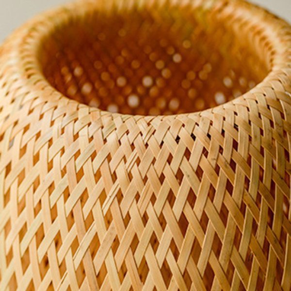 Traditional Japanese Weaving Bamboo Wood & Metal Oval 1-Light Table Lamp For Bedroom & Dining Room - Image 12