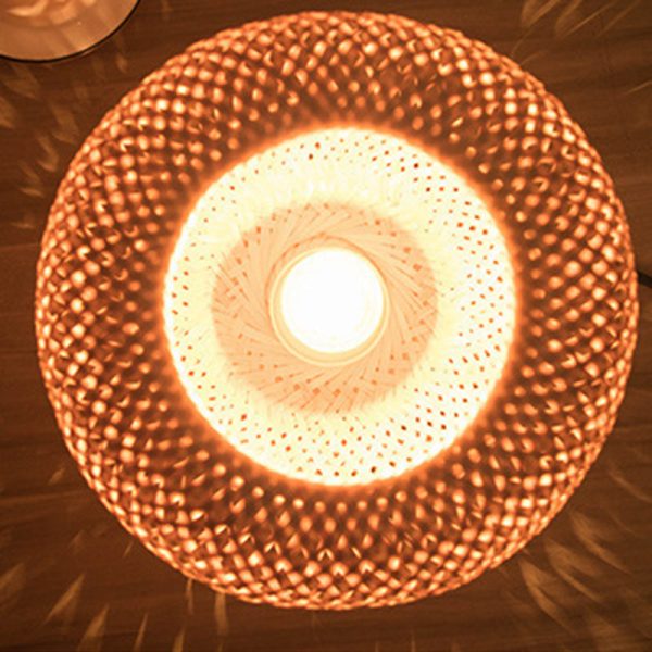 Traditional Japanese Weaving Bamboo Wood & Metal Oval 1-Light Table Lamp For Bedroom & Dining Room - Image 13