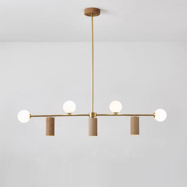 Contemporary Nordic Walnut Brass Glass Ball & Cylinder Spotlight 4-Light LED Chandelier Island Light For Dining Room - Image 6