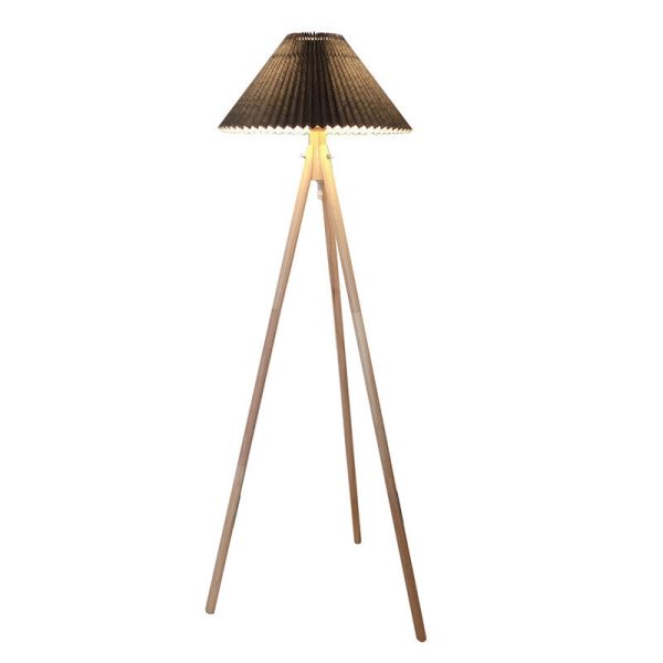 Contemporary Nordic Wood & Fabric Pleated Tripod 1-Light Standing Floor Lamp For Living Room And Bedroom - Image 10