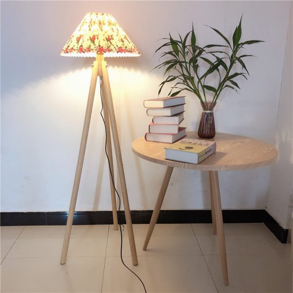 Contemporary Nordic Wood & Fabric Pleated Tripod 1-Light Standing Floor Lamp For Living Room And Bedroom - Image 9
