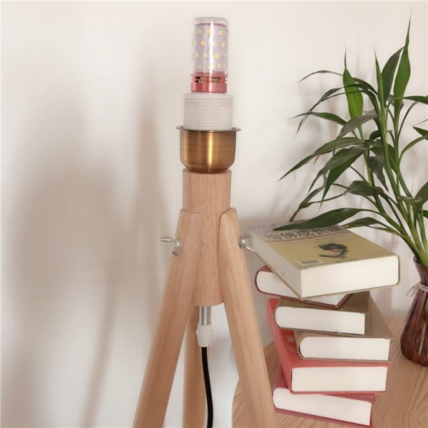 Contemporary Nordic Wood & Fabric Pleated Tripod 1-Light Standing Floor Lamp For Living Room And Bedroom - Image 7