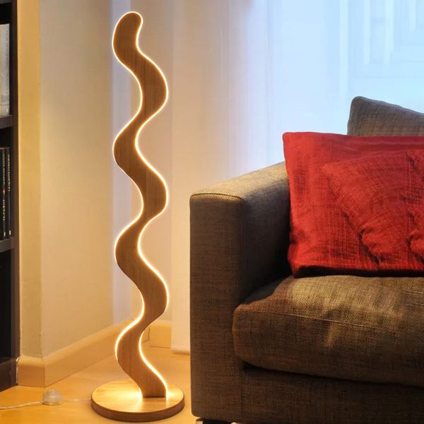 Contemporary Creative Oak & Acrylic Wavy LED Standing Floor Lamp For Living Room And Bedroom - Image 2