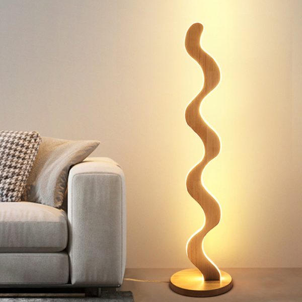 Contemporary Creative Oak & Acrylic Wavy LED Standing Floor Lamp For Living Room And Bedroom - Image 5