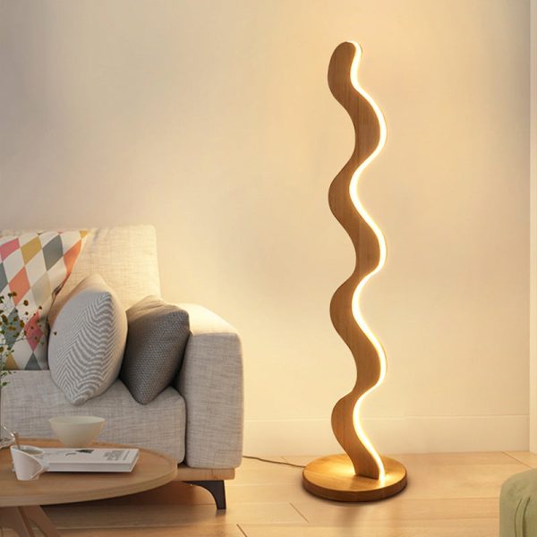 Contemporary Creative Oak & Acrylic Wavy LED Standing Floor Lamp For Living Room And Bedroom - Image 6