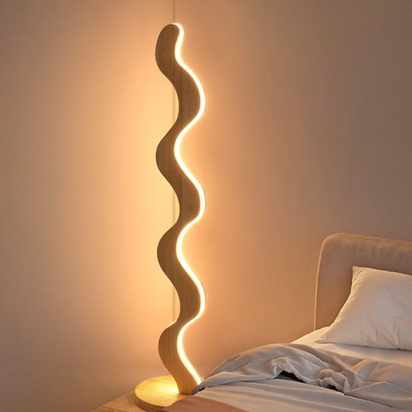 Contemporary Creative Oak & Acrylic Wavy LED Standing Floor Lamp For Living Room And Bedroom - Image 4