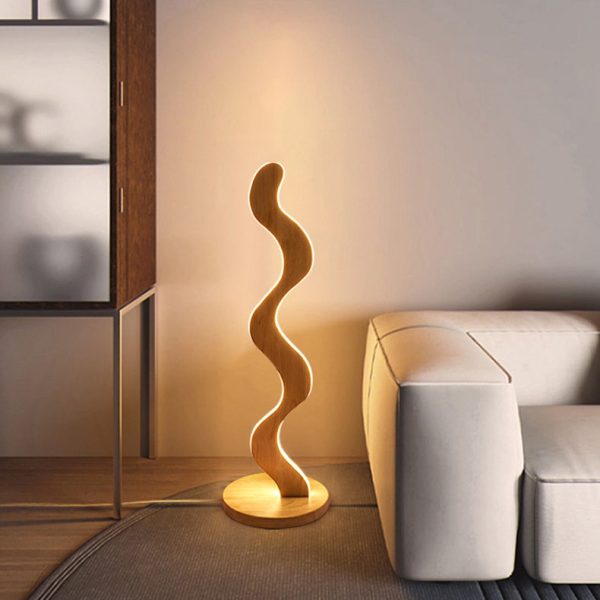 Contemporary Creative Oak & Acrylic Wavy LED Standing Floor Lamp For Living Room And Bedroom - Image 3