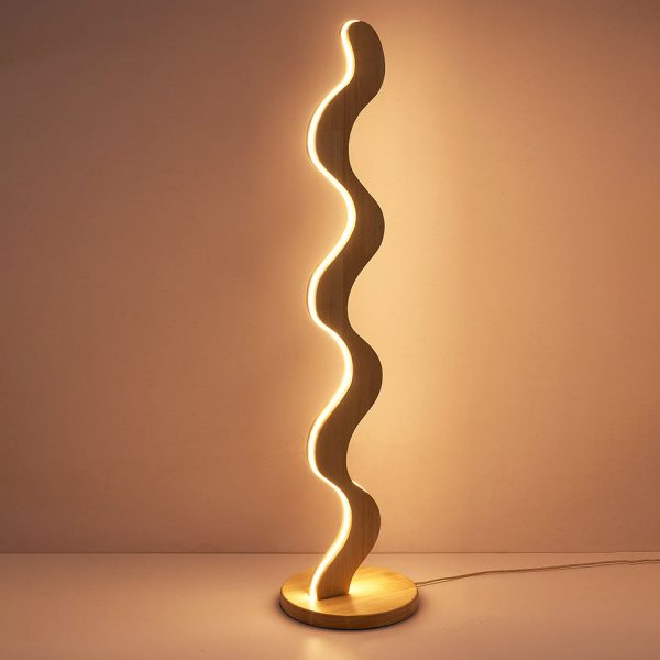 Contemporary Creative Oak & Acrylic Wavy LED Standing Floor Lamp For Living Room And Bedroom - Image 13