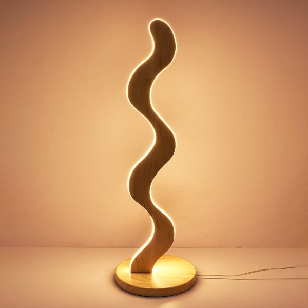 Contemporary Creative Oak & Acrylic Wavy LED Standing Floor Lamp For Living Room And Bedroom - Image 15