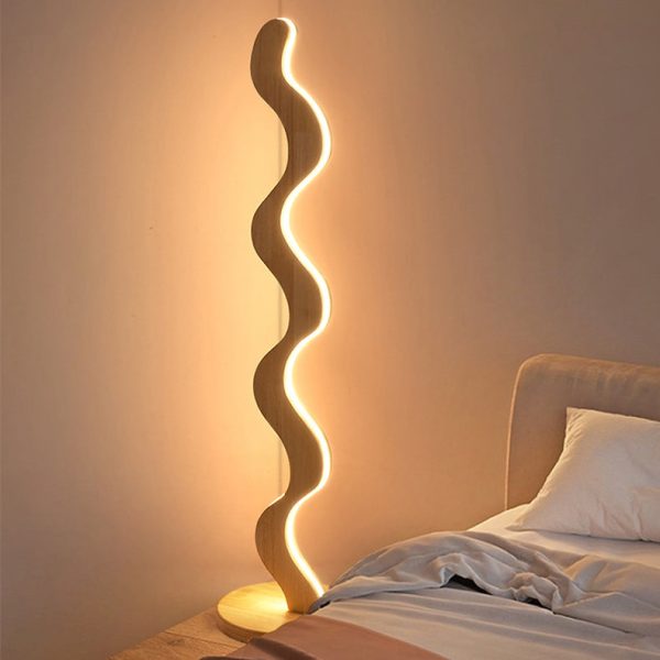 Contemporary Creative Oak & Acrylic Wavy LED Standing Floor Lamp For Living Room And Bedroom - Image 16