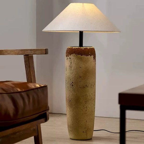 Traditional Japanese Ceramic & Fabric Jar-Shaped 1-Light Standing Floor Lamp For Living Room