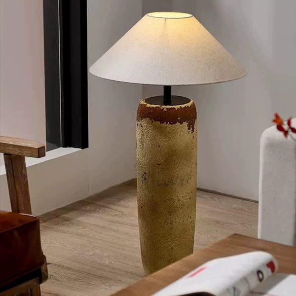Traditional Japanese Ceramic & Fabric Jar-Shaped 1-Light Standing Floor Lamp For Living Room - Image 5