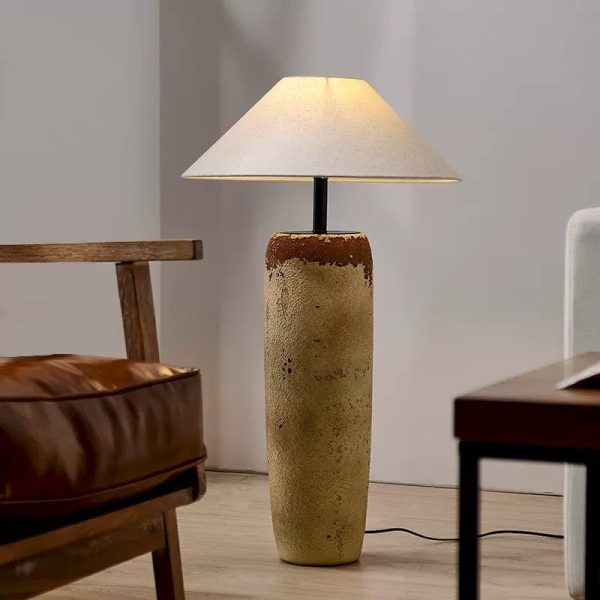 Traditional Japanese Ceramic & Fabric Jar-Shaped 1-Light Standing Floor Lamp For Living Room - Image 9