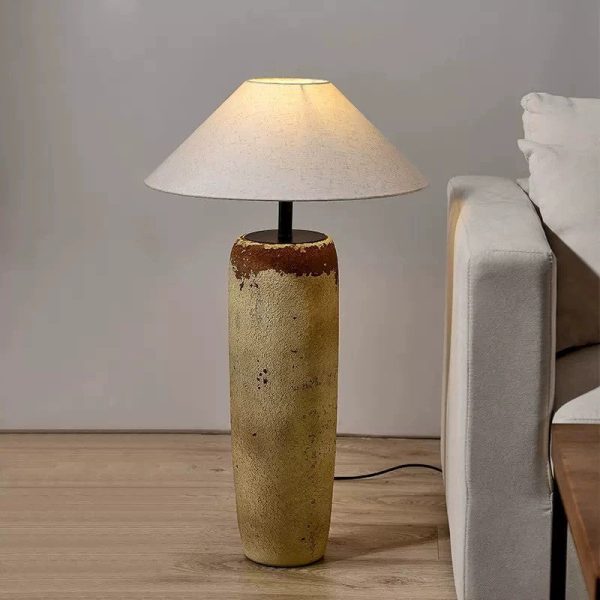 Traditional Japanese Ceramic & Fabric Jar-Shaped 1-Light Standing Floor Lamp For Living Room - Image 4