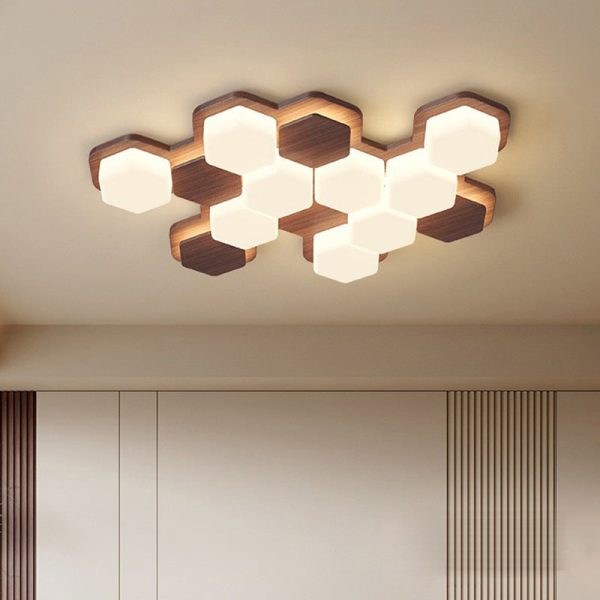 Contemporary Scandinavian Iron And Acrylic Hexagonal Block Geometric LED Flush Mount Ceiling Light For Living Room And Bedroom