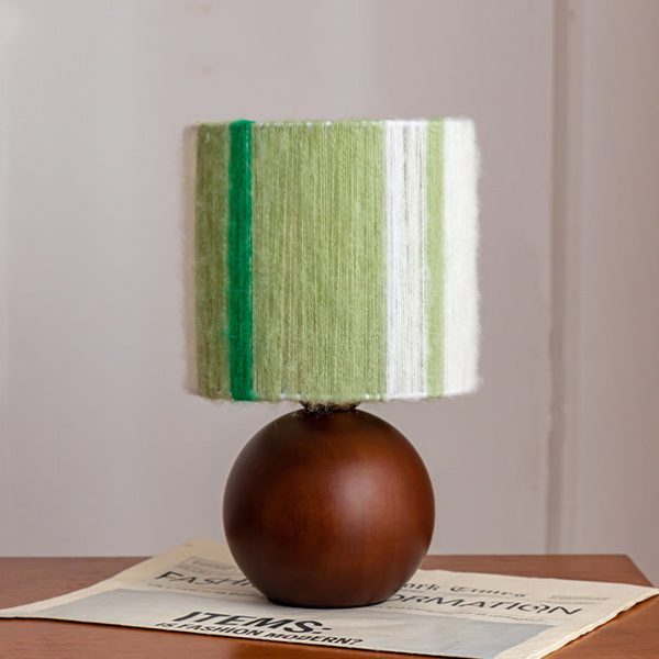 Traditional French Oak And Mohair Weaving Round Sphere Cylinder 1-Light Table Lamp For Bedroom - Image 11