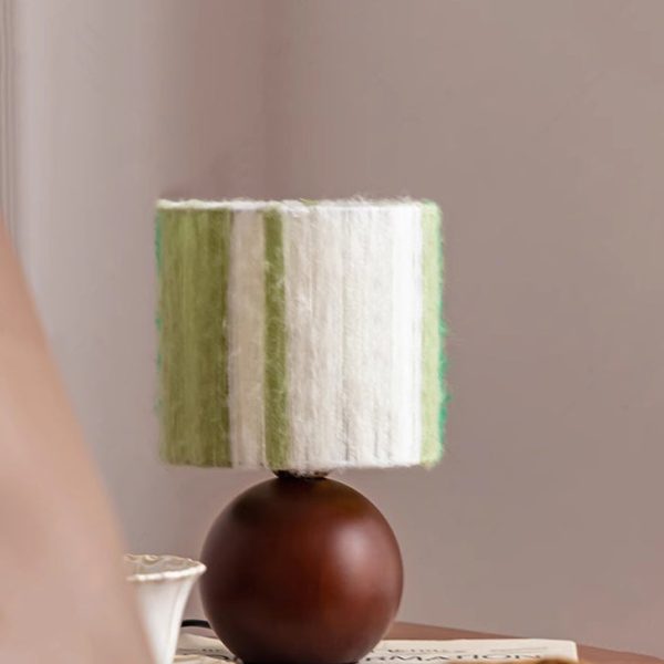 Traditional French Oak And Mohair Weaving Round Sphere Cylinder 1-Light Table Lamp For Bedroom - Image 12