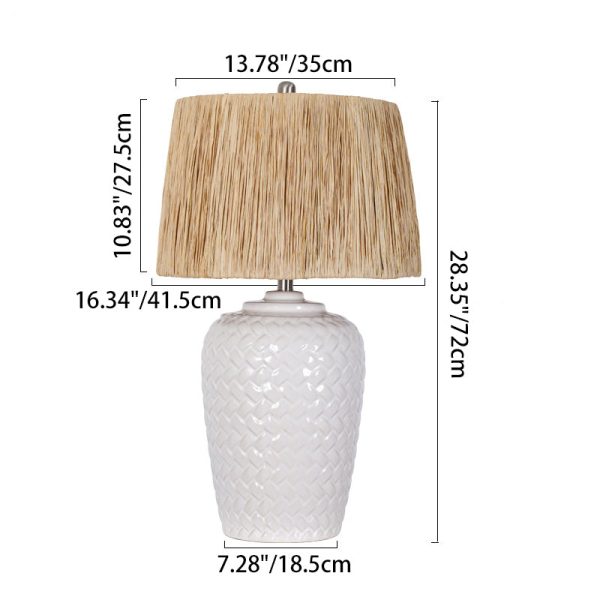 Traditional Rustic Ceramic & Raffia Grid Pattern Jar-Shaped 1-Light Table Lamp For Bedroom & Living Room - Image 6