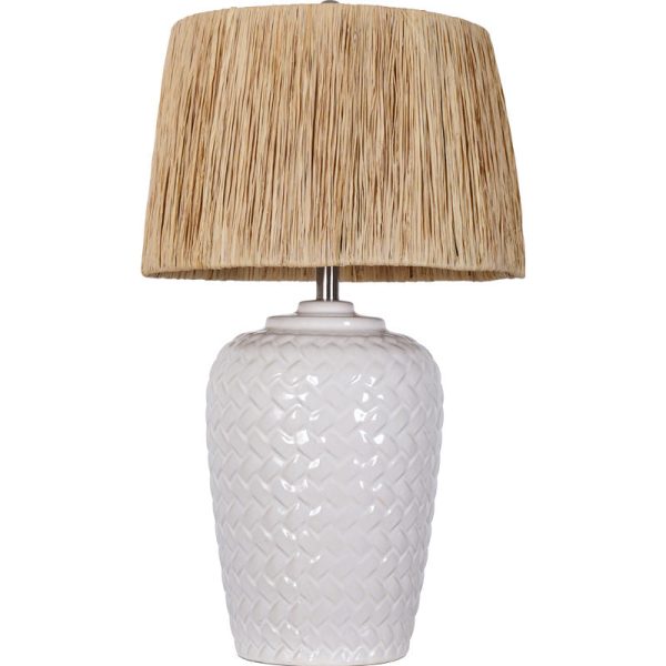 Traditional Rustic Ceramic & Raffia Grid Pattern Jar-Shaped 1-Light Table Lamp For Bedroom & Living Room - Image 13