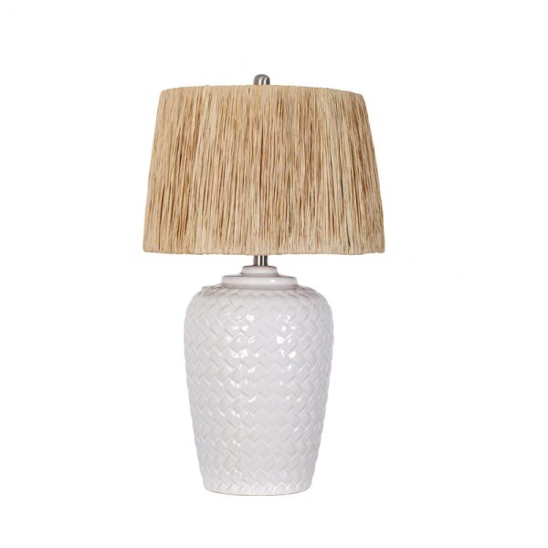 Traditional Rustic Ceramic & Raffia Grid Pattern Jar-Shaped 1-Light Table Lamp For Bedroom & Living Room - Image 14