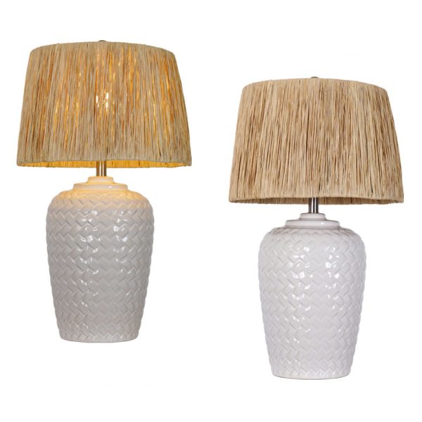 Traditional Rustic Ceramic & Raffia Grid Pattern Jar-Shaped 1-Light Table Lamp For Bedroom & Living Room - Image 12