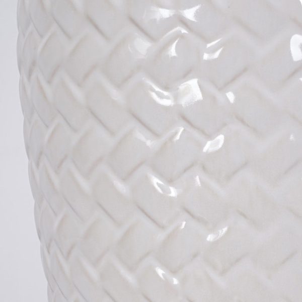 Traditional Rustic Ceramic & Raffia Grid Pattern Jar-Shaped 1-Light Table Lamp For Bedroom & Living Room - Image 8