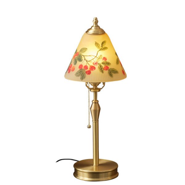 Traditional Chinese Brass & Glass Painted Cherry Cone 1-Light Table Lamp For Bedroom - Image 20