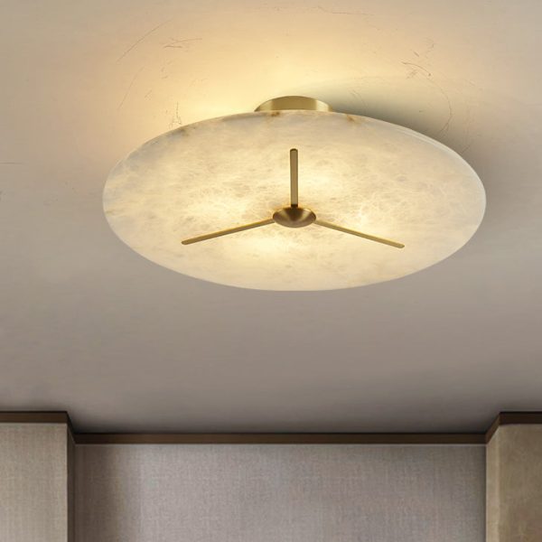 Modern Mid-Century Copper & Alabaster Clock-Inspired Round 3/4/5/6-Light Semi-Flush Mount Ceiling Light For Bedroom And Hallway