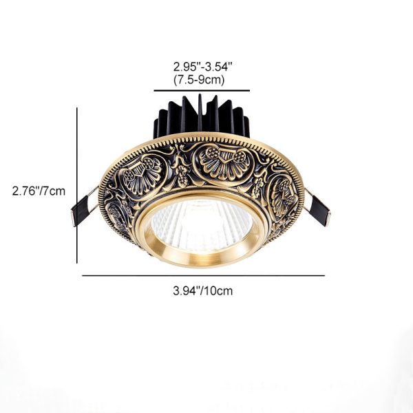 Traditional European Brass Aluminum Round Carved Spotlight LED Flush Mount Ceiling Light For Hallway And Living Room - Image 7