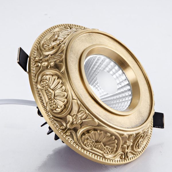 Traditional European Brass Aluminum Round Carved Spotlight LED Flush Mount Ceiling Light For Hallway And Living Room - Image 14